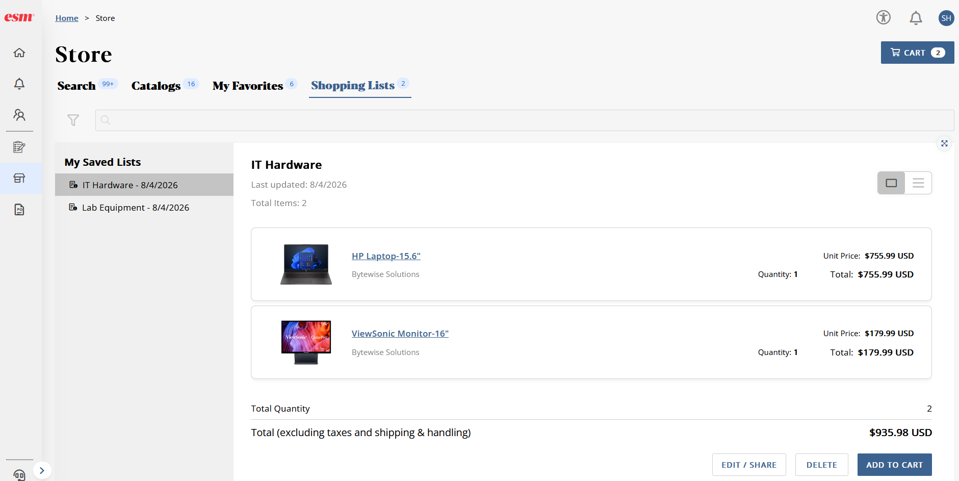 Figure 2: Shopping List in Quick Buy carousel — select Buy Shopping List to add all items to cart