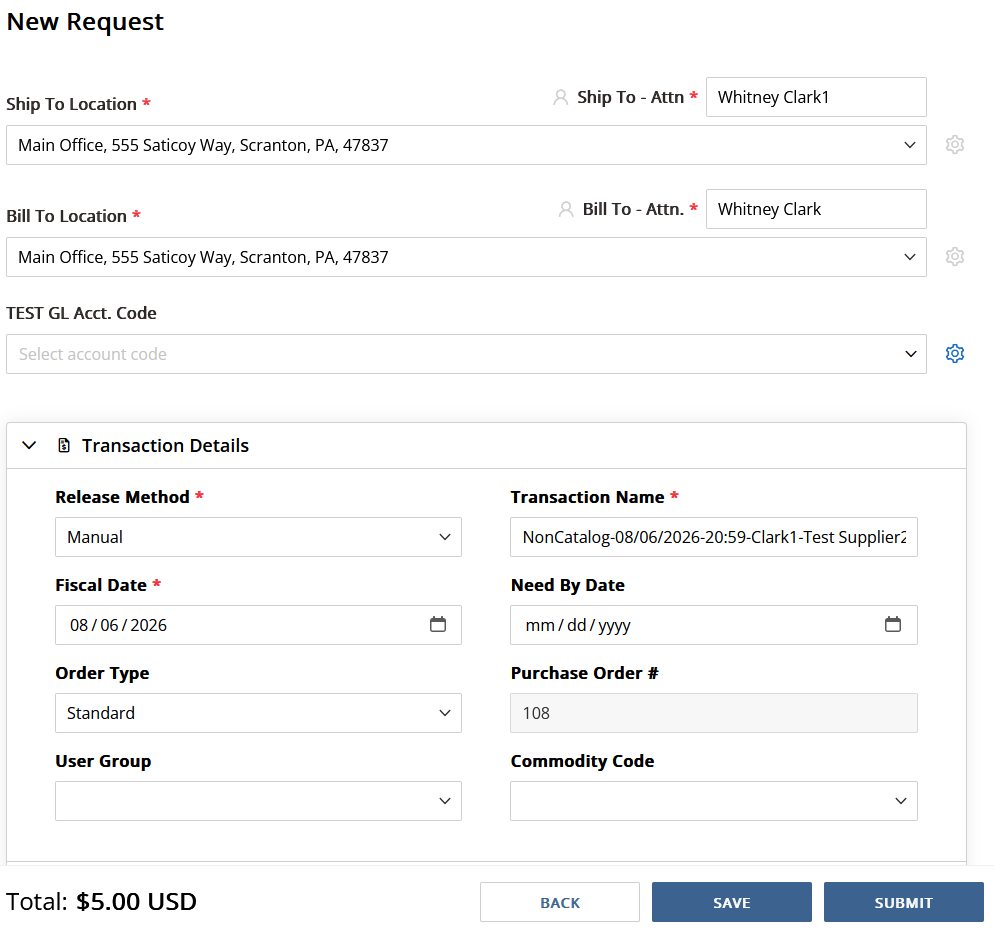 Figure 1: New Request screen