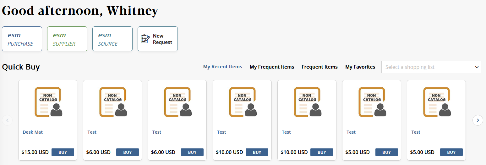 Figure 1: Quick Buy carousel — select your tab to locate items