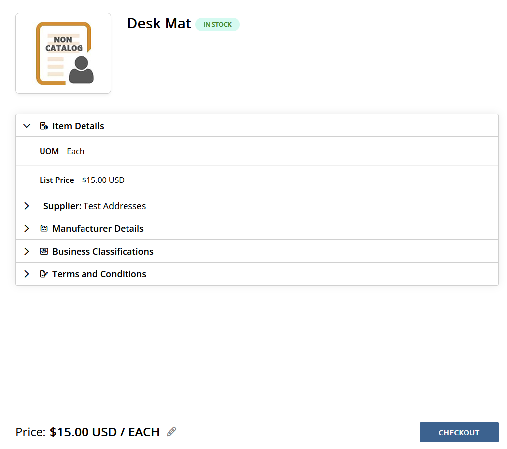 Figure 2: Quick Buy item details screen — confirm fields before submitting