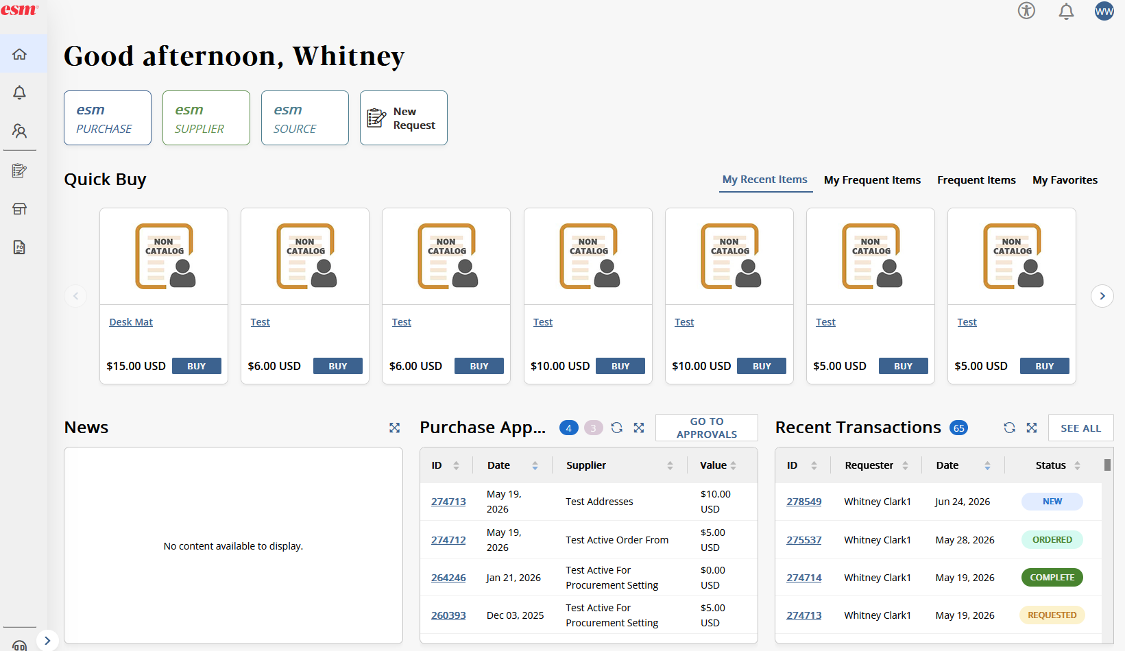 Figure 1: ESM Purchase™ ESM Consumer Role™ landing page – service cards