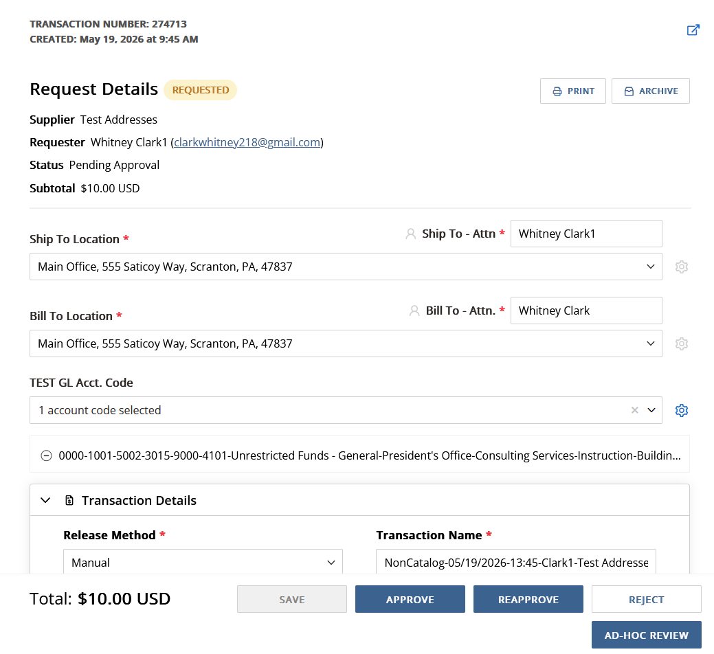 Figure 2: Transaction detail view — review all details before approving or rejecting