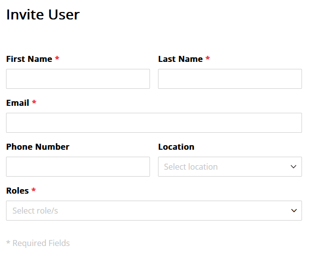 Figure 2: Invite User panel — required and optional fields