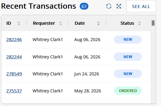 Figure 2: Recent Transactions service card — select any transaction to view details