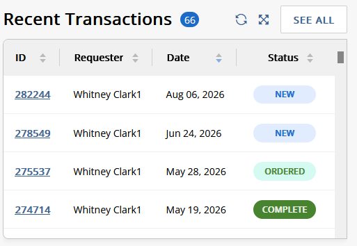 Figure 1: Recent Transactions service card – locating your order