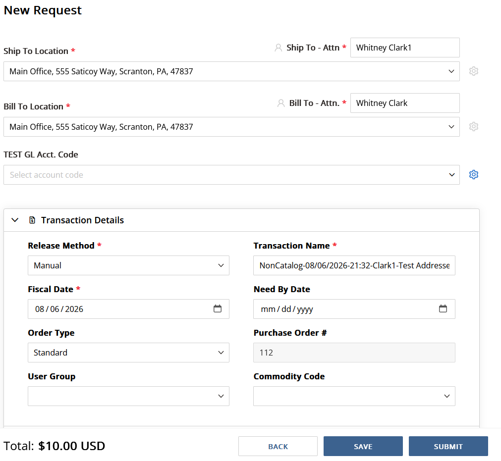 Figure 1: New Request screen